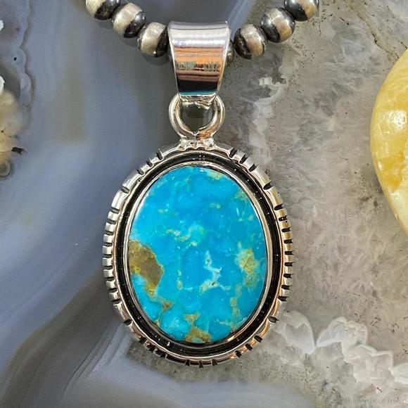 Jewelry - Native American Sterling Silver Blue Ridge Turquoise Oval Pendant For Women